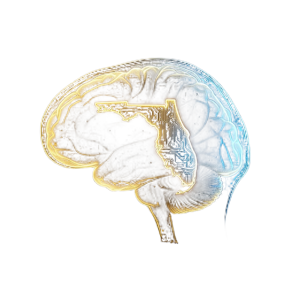 MaxCoreX AI brain with Florida circuit map